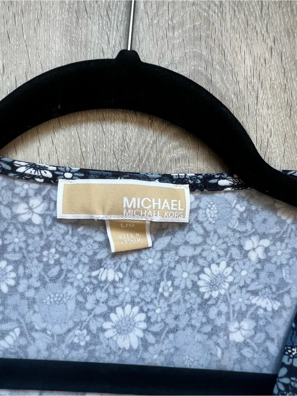 Michael Kors Navy Floral Wrap Dress with Puff Sleeves